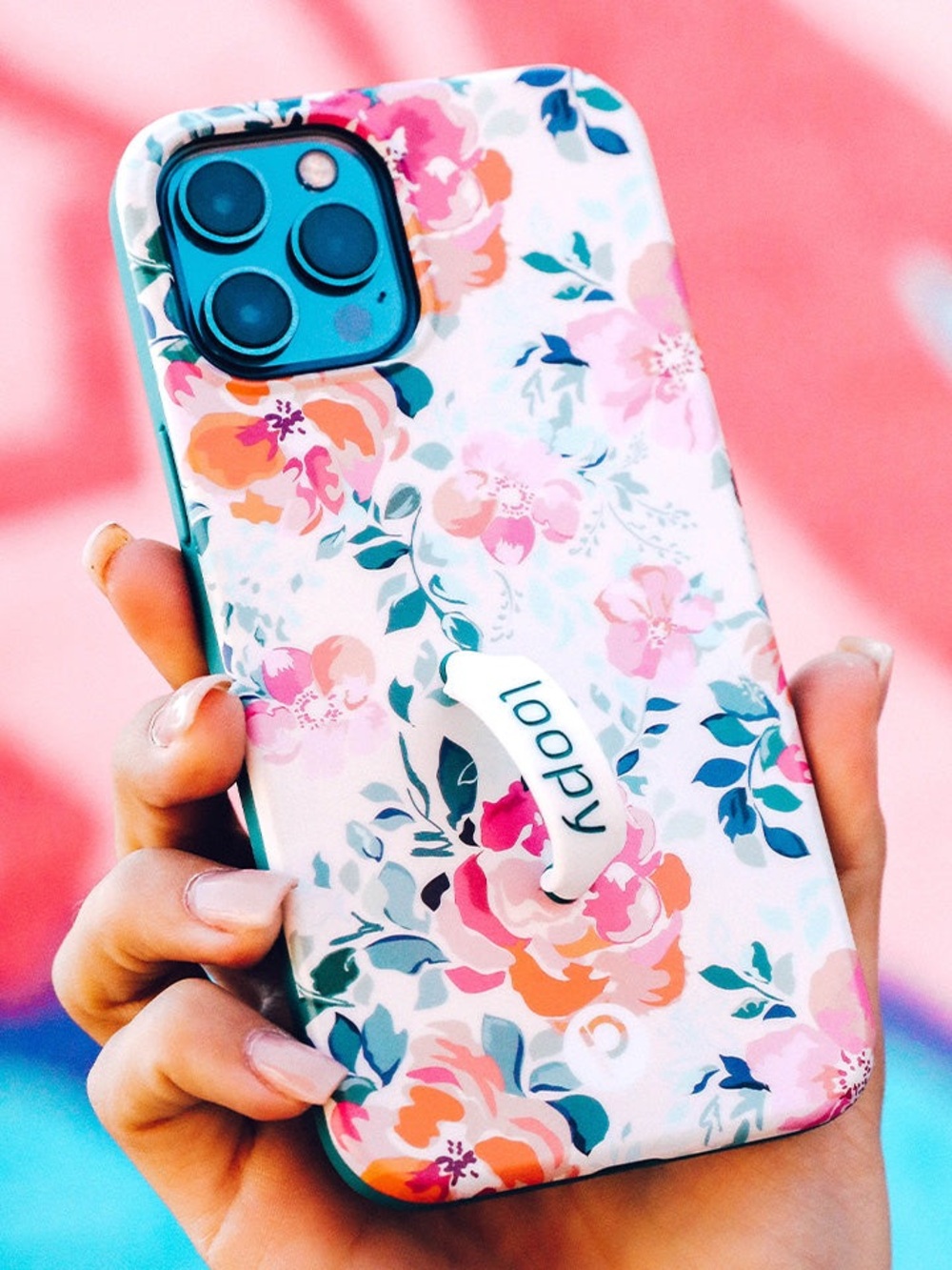 Loopy Gardenia iPhone 14 Pro Case Teal and Pink